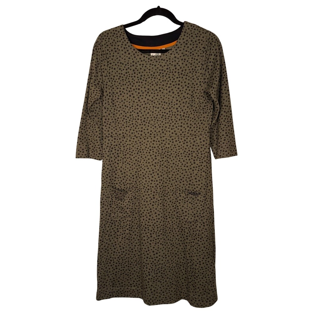 Weird Fish Dark Olive Polka Dot Organic Cotton Tunic Dress Pockets Size 10